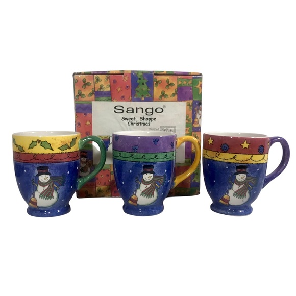 SANGO Sweet Shoppe Christmas by Sue Zipkin Snowman Box of 3 Mugs #3041-50 - Picture 2 of 9